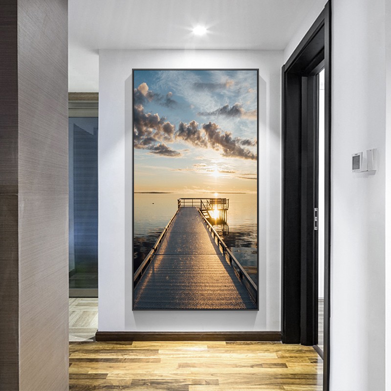 海洋风景进门入户玄关装饰画北欧风格走廊过道尽头墙上挂画带玻璃图片