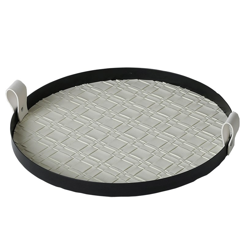 多尔顿轻奢黑色皮质旋转香薰托盘高级感客厅茶几玄关桌面装饰摆饰