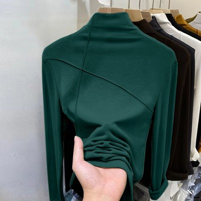 德绒加绒半高领黑色打底衫女秋冬新款长袖内搭时髦时尚洋气高级感