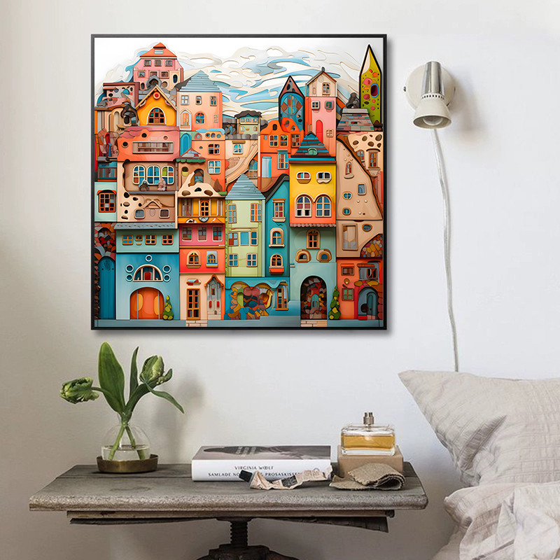 北欧正方形饭厅装饰画客厅壁画儿童房床头画建筑卧室女孩房间挂画,家居饰品,现代装饰画,淘宝优惠券,粉丝福利购,淘宝优惠卷