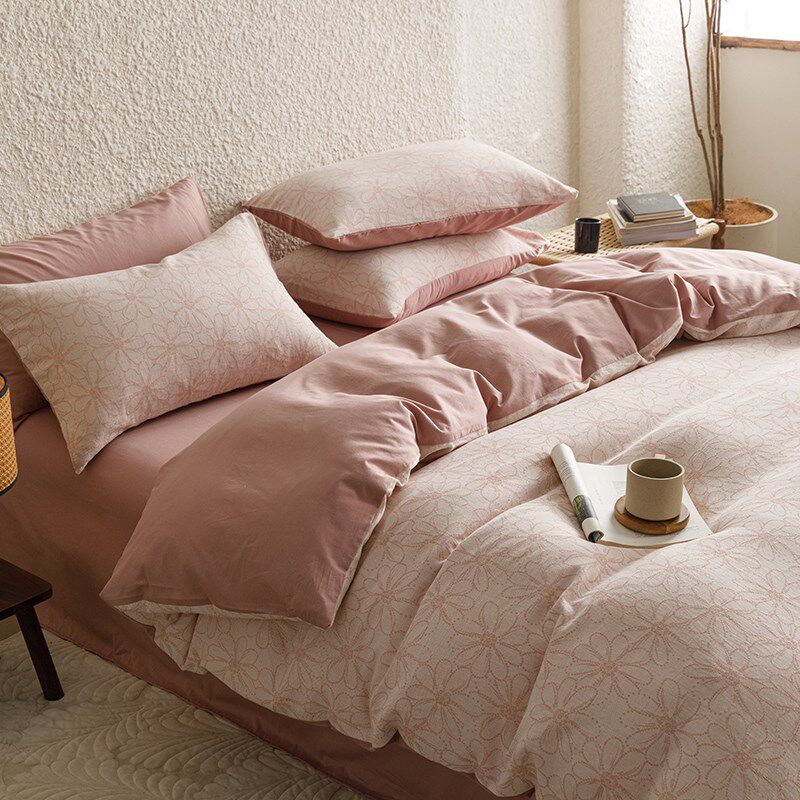 在耳边全棉水洗棉三层纱四件套简约复古提花纯棉床上用品三件套