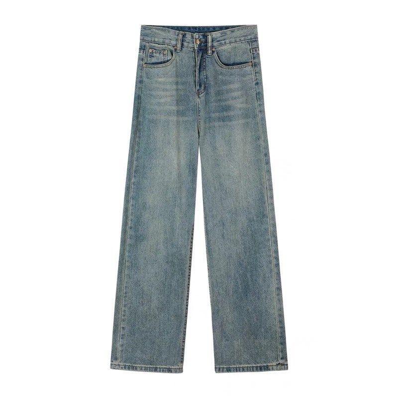 大碗plus定制大码女装微胖mm复古蓝直筒牛仔夏高腰宽松显瘦阔腿裤