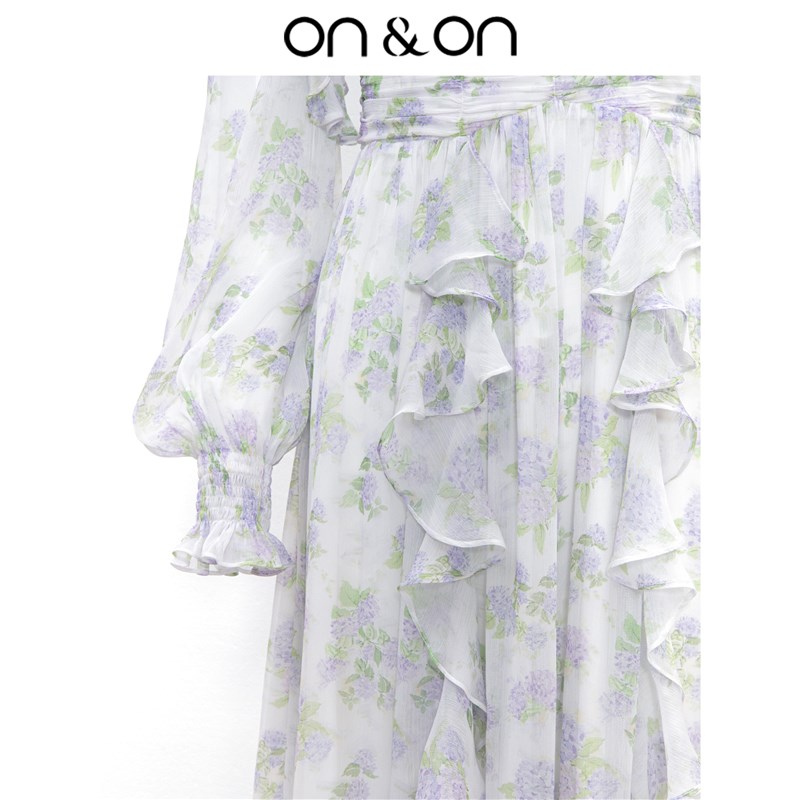 ON&ON/安乃安2025春季新款法式度假风碎花荷叶边温柔气质连衣裙