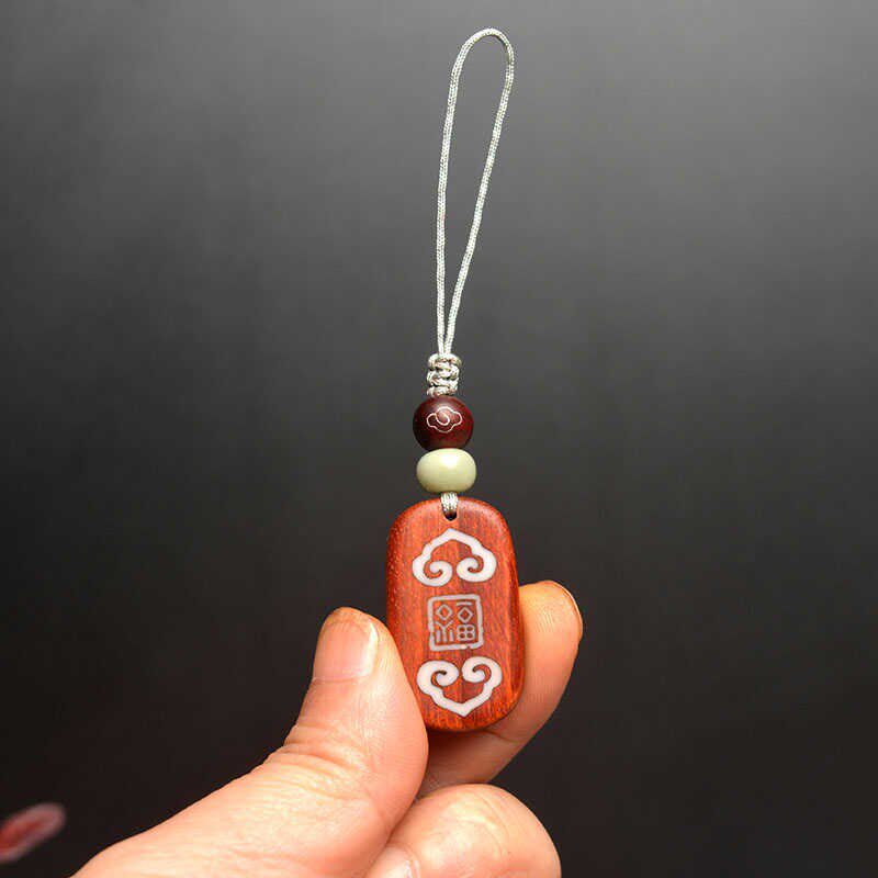 中国古风檀木手工手机吊坠挂件饰品短款手机绳内置智能IC芯片NFC