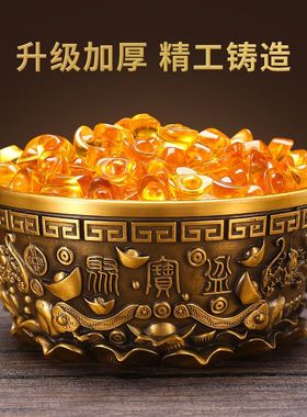纯铜聚宝盆摆件客厅装饰水晶元宝大号招财进宝铜缸开业乔迁送礼品