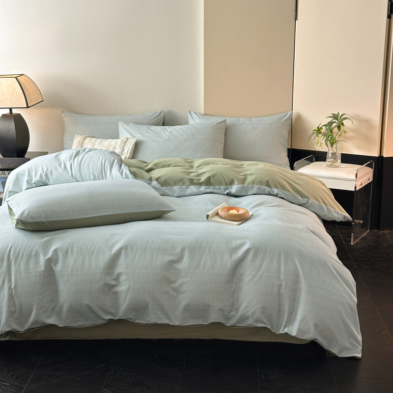 全棉磨毛四件套床笠款纯棉条纹1米5床单被罩三件套单人学生宿舍
