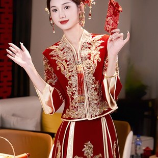 嫁衣夏季 礼服婚服结婚秀和服大码 中式 V领禧语秀禾服新娘2024新款