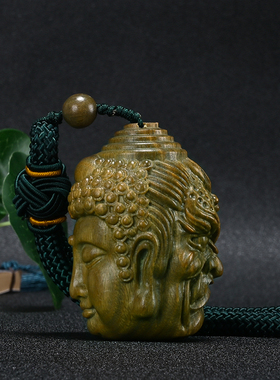 阿根廷绿檀木雕工艺品手工雕刻佛魔一念之间手把件佛头吊坠手玩