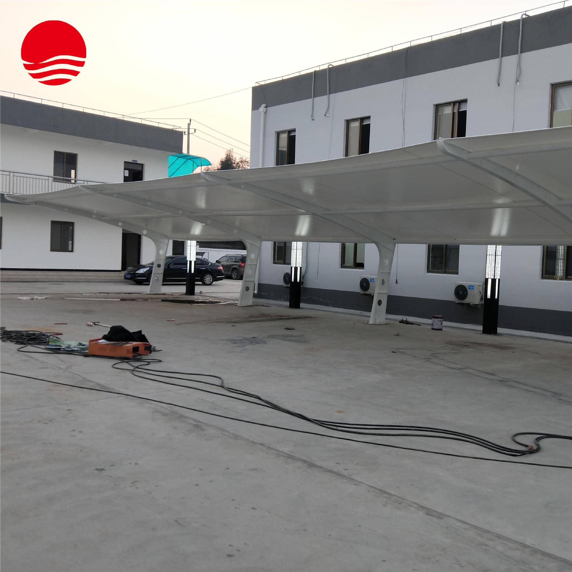 7字型膜结构车棚充电桩加油站私家车停车棚电动车汽车遮阳棚雨棚