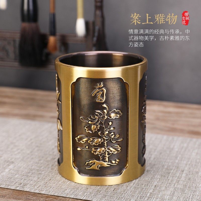 思友 纯铜笔筒办公室摆件创意礼品书房案台收纳盒复古摆设装饰品,家居饰品,装饰摆件,淘宝优惠券,粉丝福利购,淘宝优惠卷