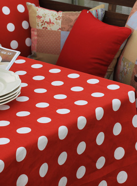 美式乡村圣诞节新年复古田园红色波点台布 餐桌布 桌旗茶几布盖布