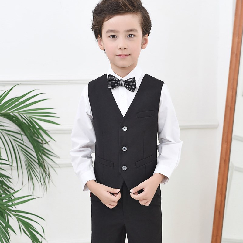儿童西装马甲男童黑色白色背心花童礼服童装春秋中大童学生演出服