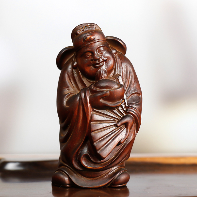 黄杨木雕摆件财神招财手把件车挂家居饰品实木雕刻手工艺品收藏品