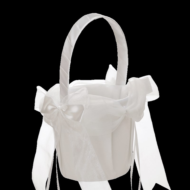 西式婚庆手提篮儿童小花篮花童撒花婚礼伴娘白色网纱蕾丝蝴蝶篮子