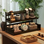 小型桌面博古架新中式 多功能置物架茶杯茶具收纳架子紫砂壶摆放架