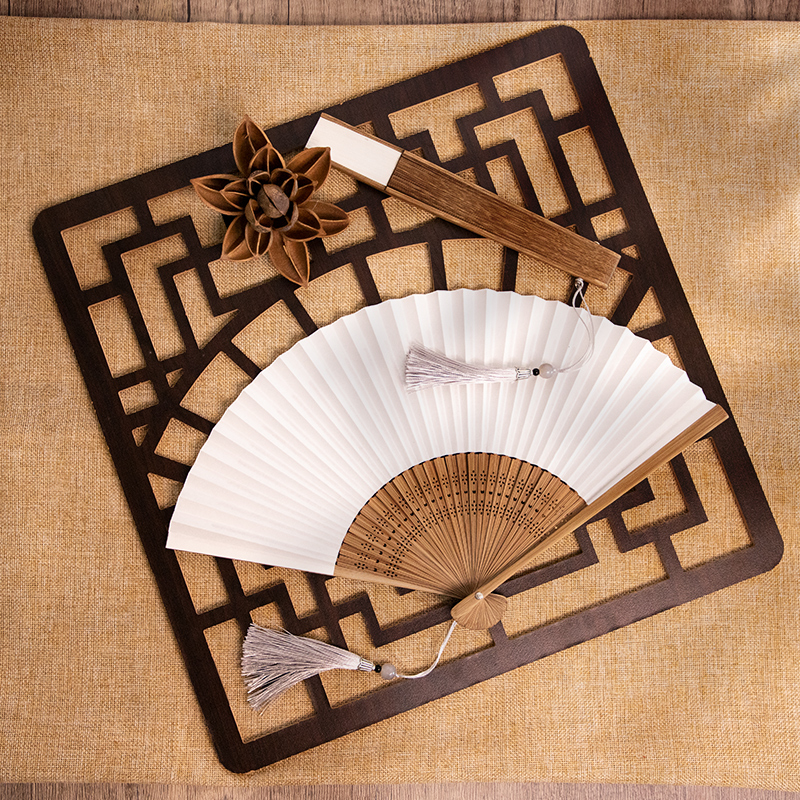 古典扇素面白纸扇工艺折扇题字绘画空白宣纸扇双面工艺扇古风汉服