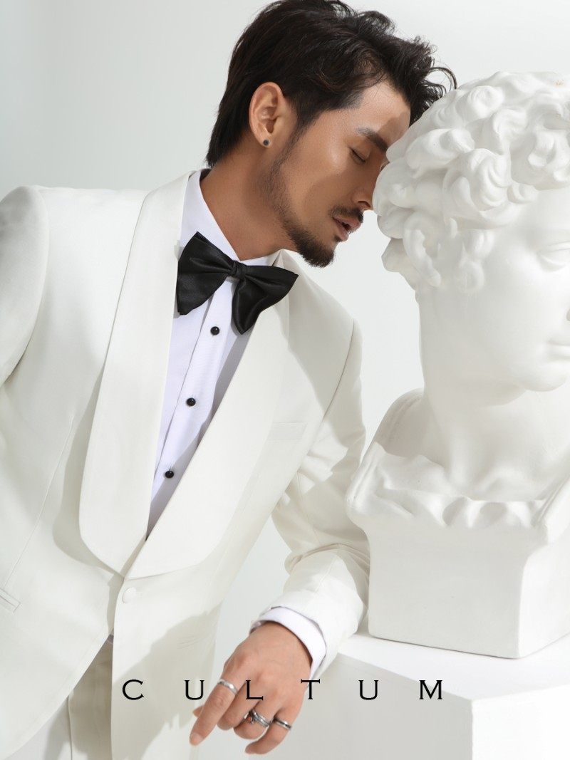 白色青果领高档男士一粒扣西服套装新郎结婚晚宴礼服两件套西装潮