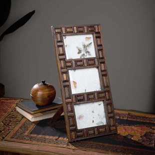 东南亚泰国复古老柚木大相框挂墙怀旧实木装饰油画框创意装裱摆件