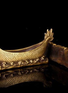 朴器 擦黑色加重加厚铜龙船摆件