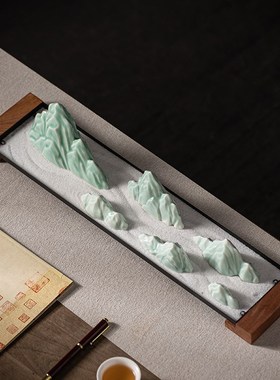 陶瓷枯山水摆件家居室内禅意青瓷假山玄关沙盘微景观鱼缸造景装饰