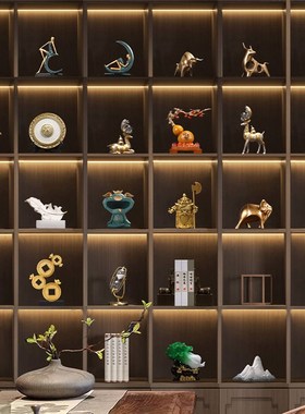 新中式办公室招财摆件家居客厅酒柜装饰品新房玄关家庭电视柜摆设