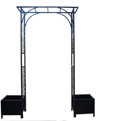 户外庭院铁艺拱门花园装饰门带花箱拱门葡萄架网格爬藤架子栅栏门