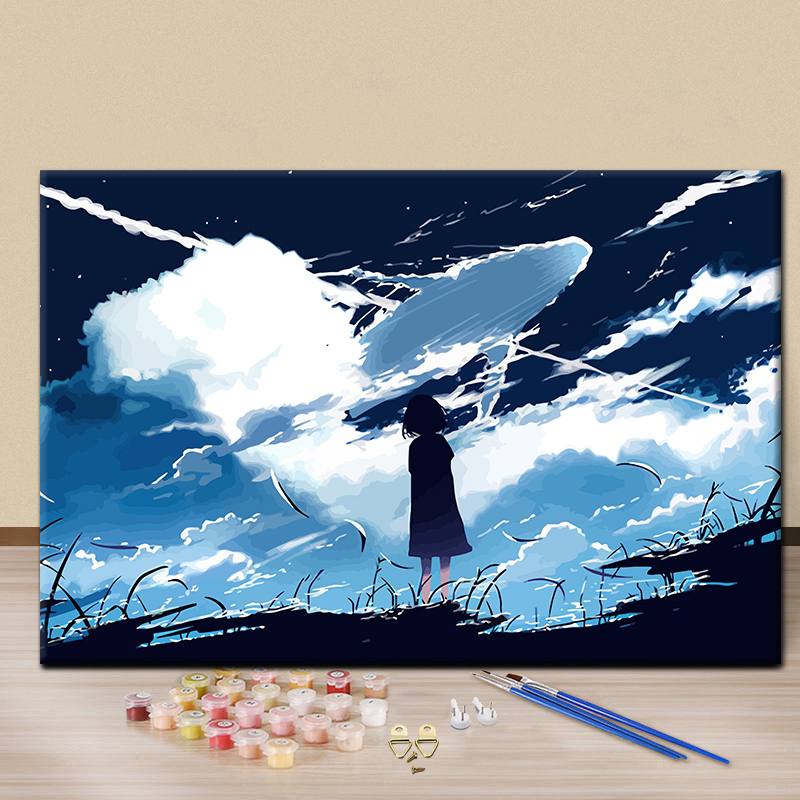 幻想的鲸鱼数字油画diy手工油彩画手绘填充涂色颜料丙烯装饰挂画