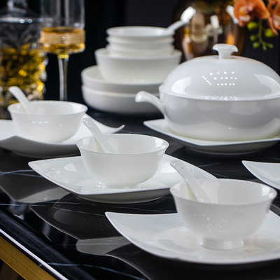 景德镇天戈陶瓷釉下彩家用碗碟餐具高温纯白骨瓷异形组合碗盘碗筷