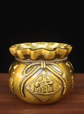 客AAZ纯品铜存钱摆件招财进宝金钱袋家居厅装饰铜罐福袋储蓄罐聚