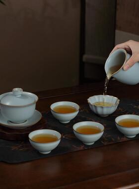 汝窑才盖碗茶具套组景三里德镇手工覆陶瓷古汝Q3201K瓷千江山荷瓣