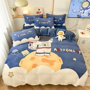 男孩加牛奶绒四件套太JN240825空三人法珊瑚绒床单卡通儿童厚被套