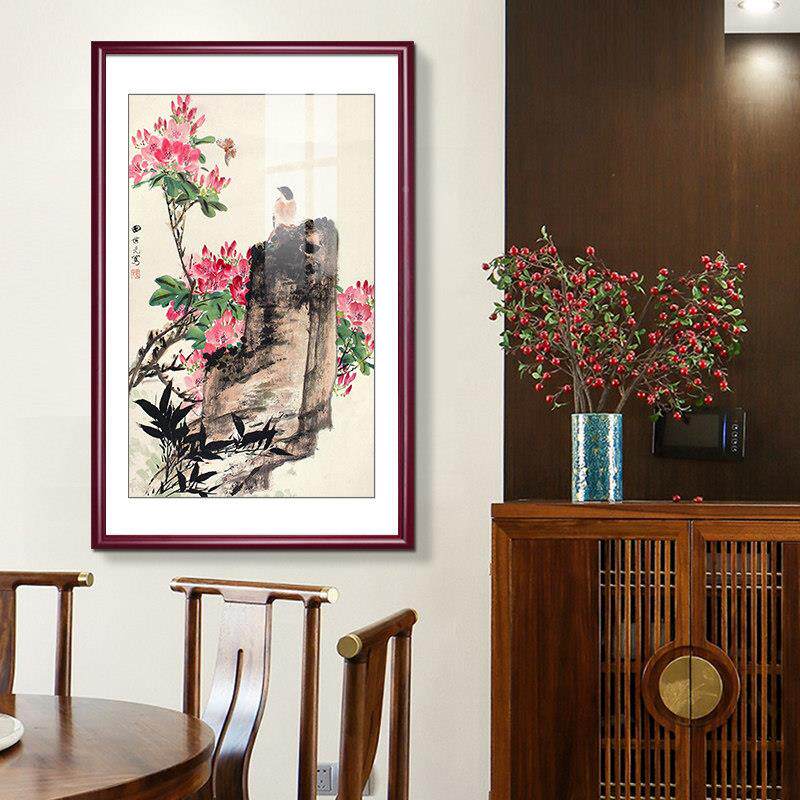 中国画天客师光花鸟画竖国版入口画中EHY画壁厅装饰画餐厅挂画酒
