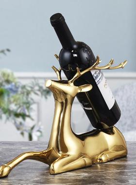 客全铜鹿摆件装红酒架鹿红酒架简约高轻奢档置物架厅家用创意斜放