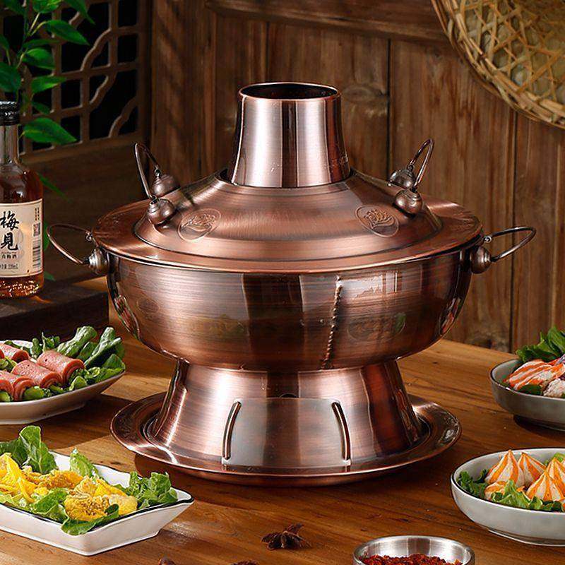 火锅加厚仿特打铜火锅炉鸳火锅鸯锅燃木炭家用户外边炉厚料冬天分