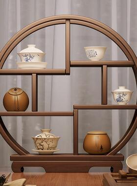 实小木置子台式博古架茶桌茶叶茶具物架茶室型桌79092面收纳多层