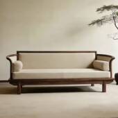 新中师美黑胡北桃木直排沙发宋式 107实木布艺三 mbsf 式 美学设计款