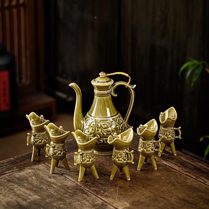 杯陶瓷白酒小杯脚高杯古代酒盅酒具组套彷E5979古酒壶爵分酒器酒