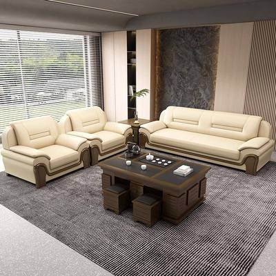 办公沙发商务简约现代客大厅组酒店接厅办公室待真皮三人位茶几合