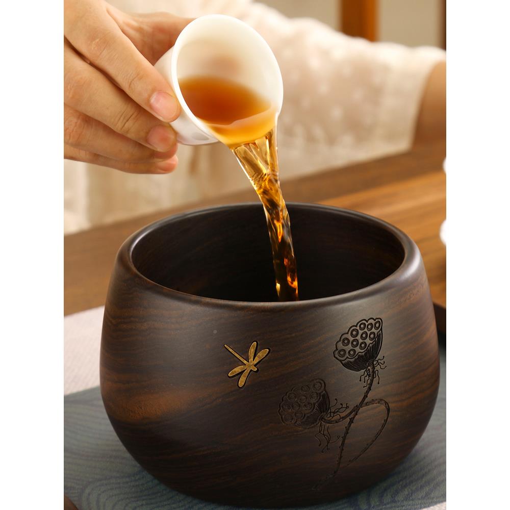 茶黑檀木洗茶渣缸办公室茶桌茶盘木质茶孟建水水废功缸夫茶具CDP