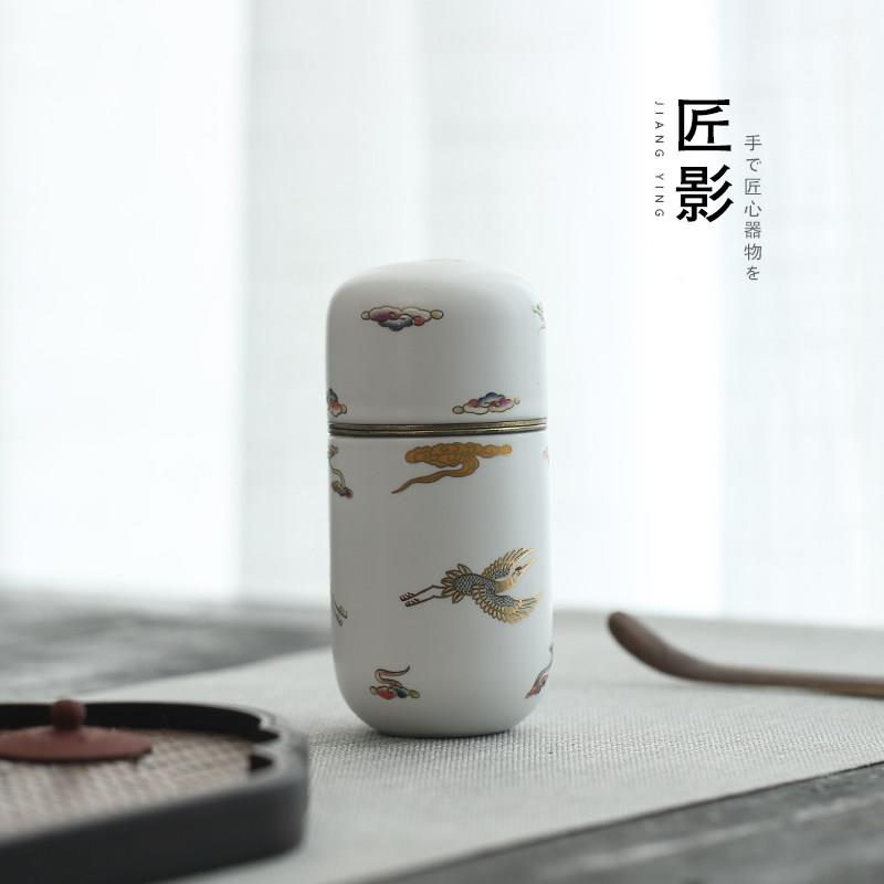 影匠茶器迷你小叶号茶罐陶存瓷可携式手工贴花随身密封罐创意家用