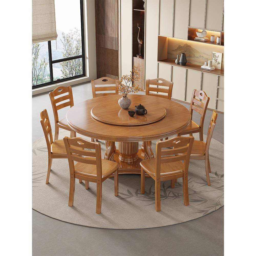 CT05餐桌中实木新餐桌椅组合2025款家式小户型饭桌客厅大圆桌带转