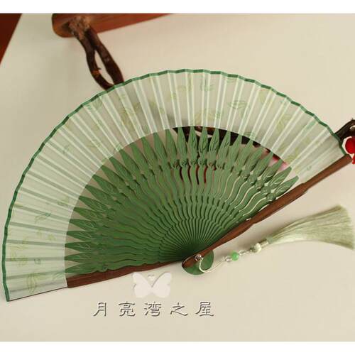 月亮扇 覆古风58服寸女扇礼品折扇式汉扇夏季IJA.方可携带小扇子