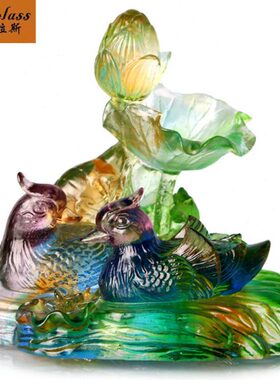 班德拉斯   鸳鸯戏水琉璃摆件新房装饰品送闺蜜朋友创意结婚礼物