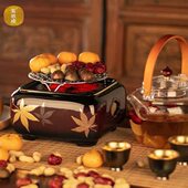 莺歌烧四方银杏金枫叶电陶炉围炉煮茶家用煮茶炉银 壶铁壶煮茶器