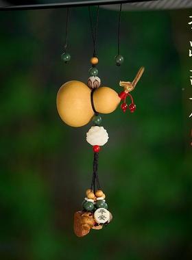 九华山天然砂葫芦车挂国後视镜饰品 小鹿招风财中朱平93513安挂件