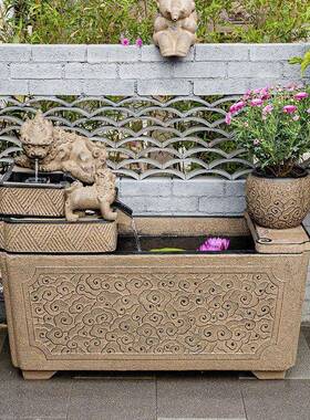 大型流摆件循环水户外KKM鱼池造景水玄庭院饰落装地水景关观鱼缸