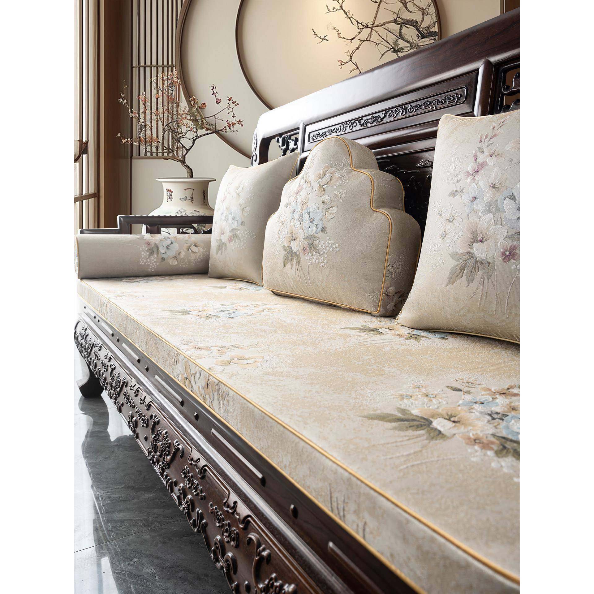 新中式实木沙发垫定制四季通罗用红木垫VDV子套罩坐垫海绵汉床垫