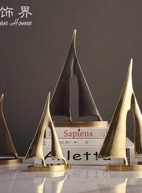 轻奢纯铜一帆顺饰帆风船摆EZ5302件老板领导办公室桌电定视柜装品