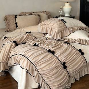 芙拉小姐︱法少女蝴蝶结冬式季ZCQ牛奶绒厚四件套保暖加被覆古套