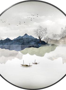 新中圆形装饰画 画客厅玄关灯 画 画山画 画水茶室禅意挂画 式218